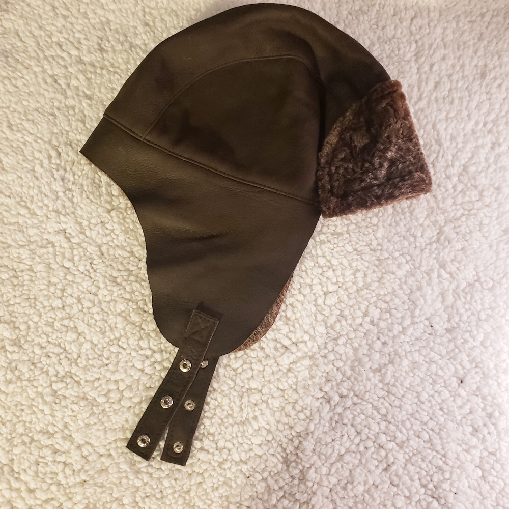 Brown Leather Fur Trapper Hat